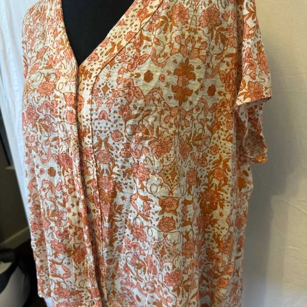 Rachel Zoe 100% Linen Boho Floral Button Front Blouse – XL